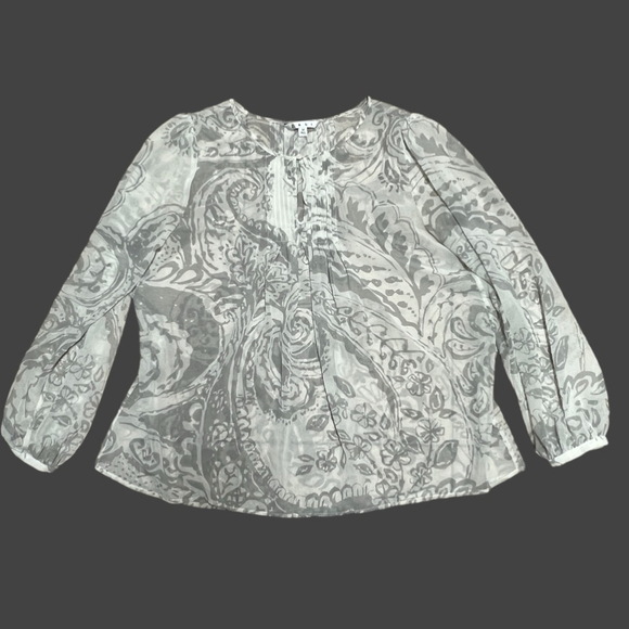 CAbi Women's Gray & White Sheer Blouse, Size Medium - Picture 1 of 11
